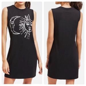 Black Sun and Moon Print Casual Tank Dress
